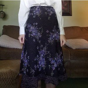 Vintage Purple Floral Midi Skirt.